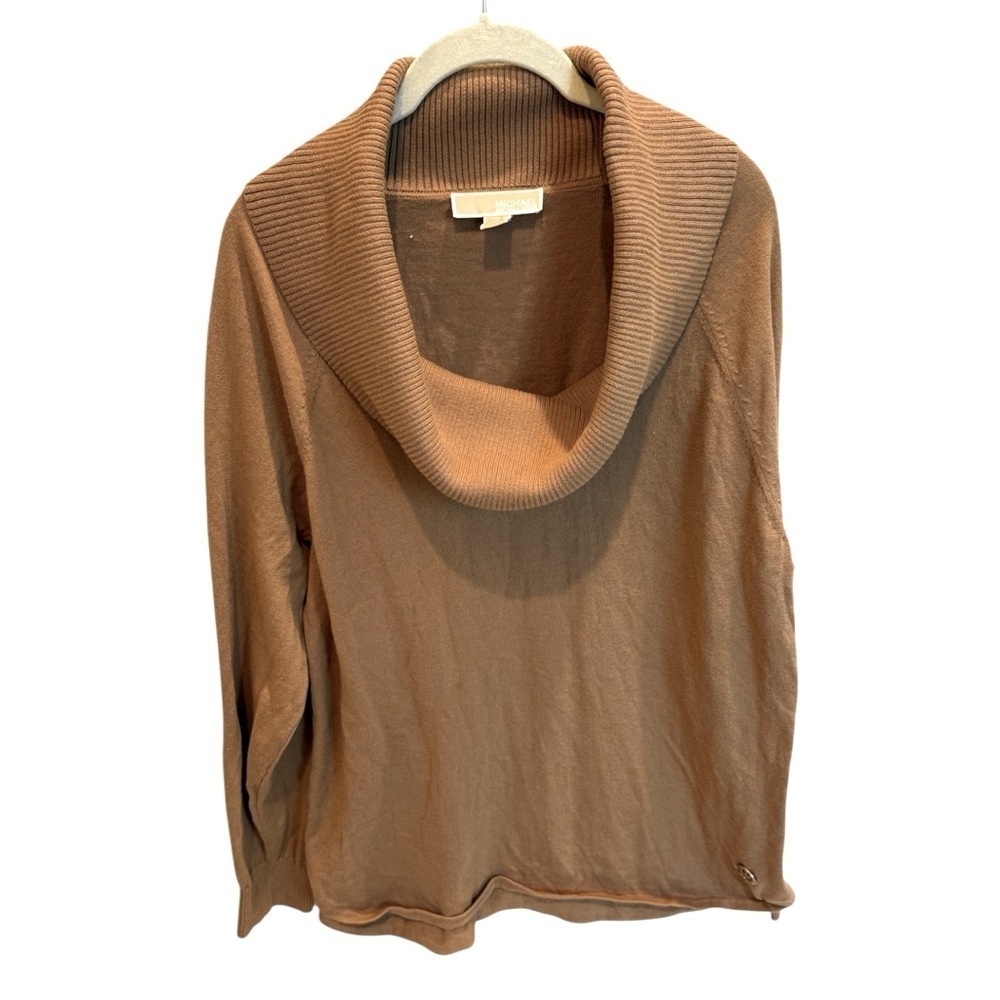 Michael Kors Cowl Neck Waffle Knit Brown Minimalist Textured Sweater Size Large